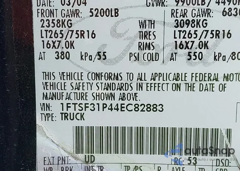 2004 Ford F-350 Xl/Xlt z USA, uszkodzony, nr VIN 1FTSF31P44EC82883
